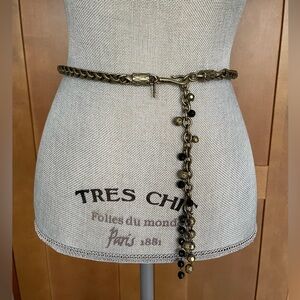 Vintage KJL Bronze Chain Link Belt with Hook Closure and Black Bead Details, S-M